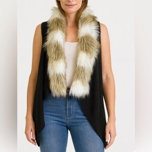 Skies are Blue sweater vest with faux fur trim chocolate brown SZ M